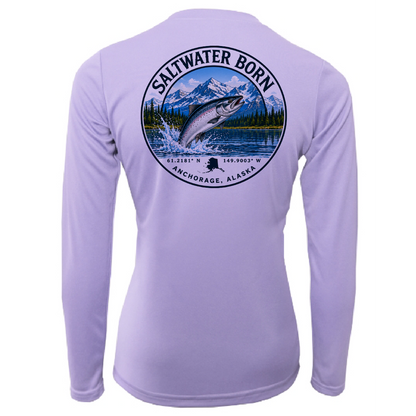 Anchorage, AK Salmon Women's Long Sleeve UPF 50+ Dry-Fit Shirt