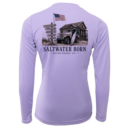 Outer Banks, NC Beach Jeep Women's Long Sleeve UPF 50+ Dry-Fit Shirt