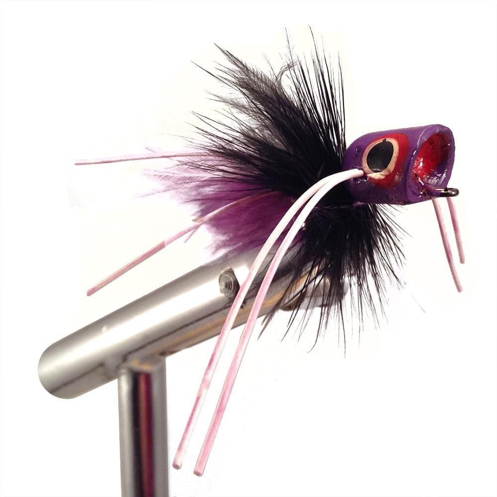 Wild Water Fly Fishing Purple and Black Concave Face Mini Panfish Popper, Size 8 (Qty 4) | SendIt Sailing