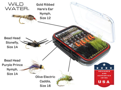 Wild Water Most Popular Flies Mega Assortment, 120 Flies with Large Fly Box | SendIt Sailing