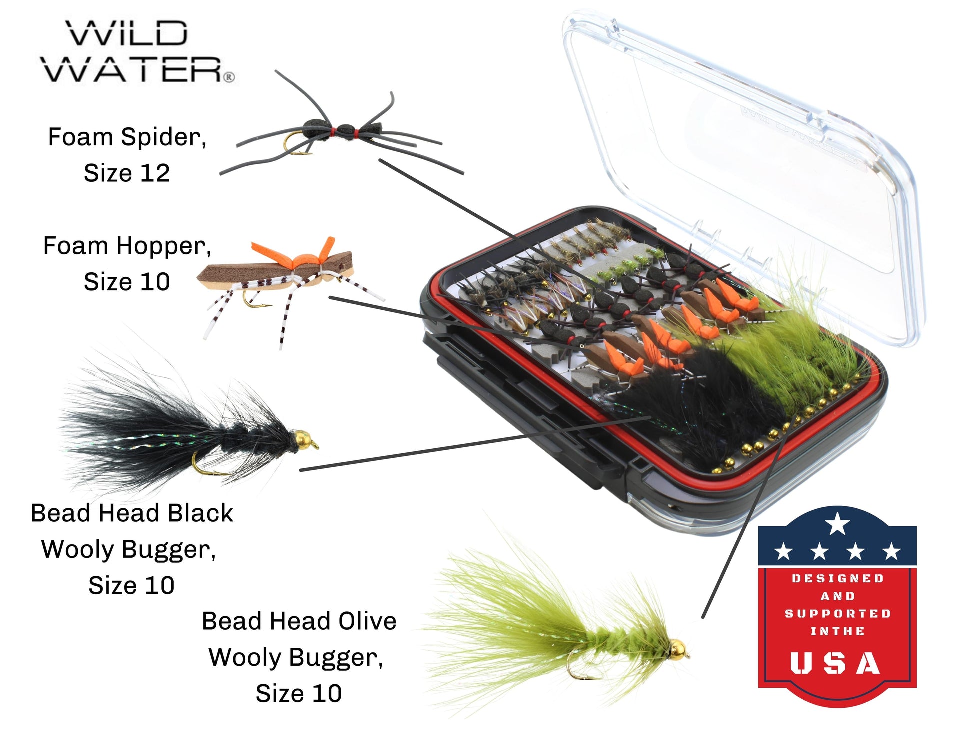 Wild Water Most Popular Flies Mega Assortment, 120 Flies with Large Fly Box | SendIt Sailing