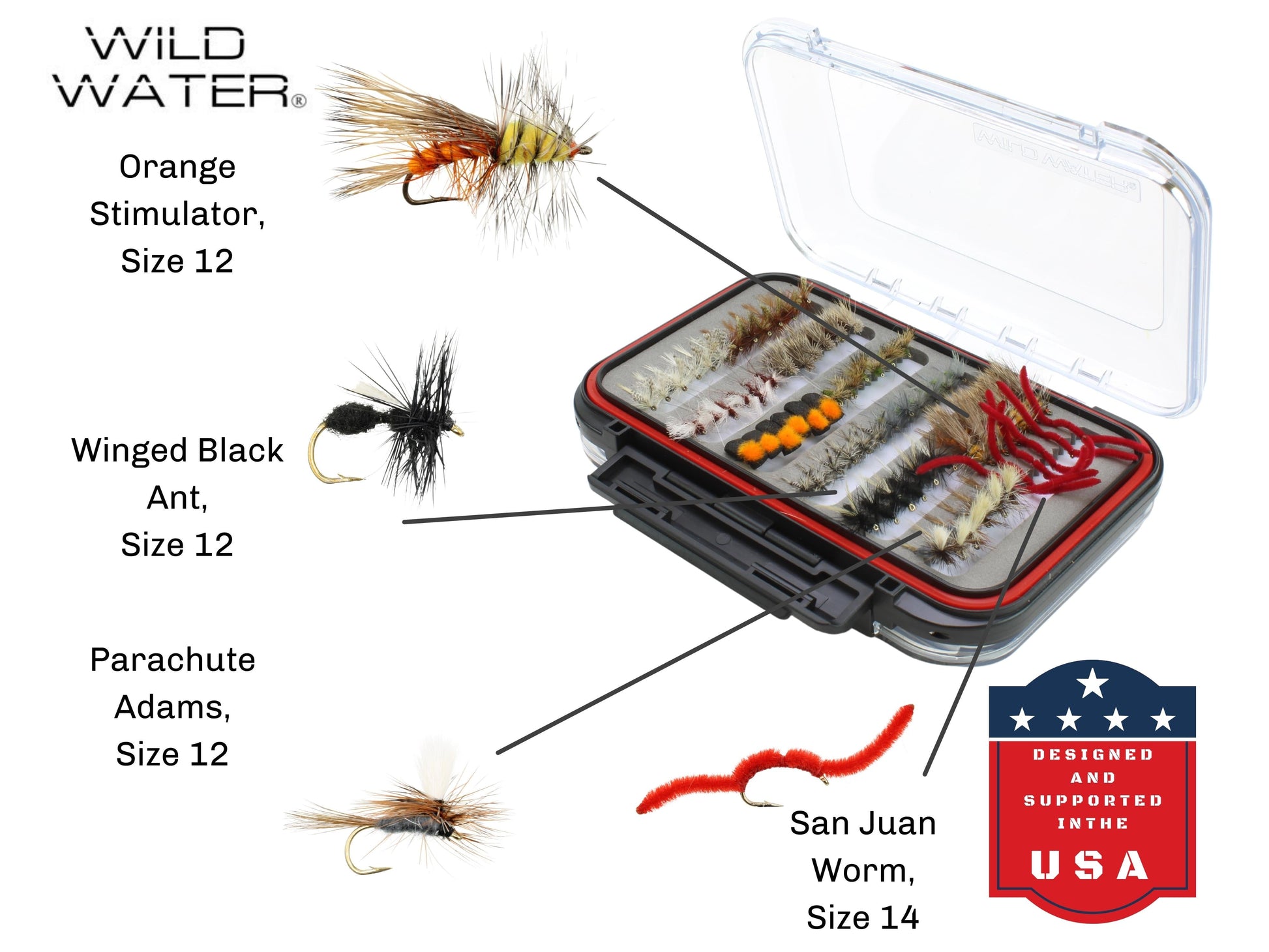 Wild Water Most Popular Flies Mega Assortment, 120 Flies with Large Fly Box | SendIt Sailing