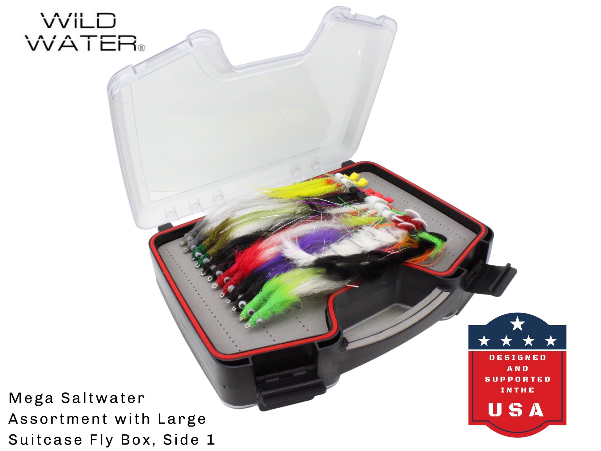 Wild Water Mega Freshwater/Saltwater Assortment, 60 Flies with Wild Waterfts Large Fly Suitcase | SendIt Sailing