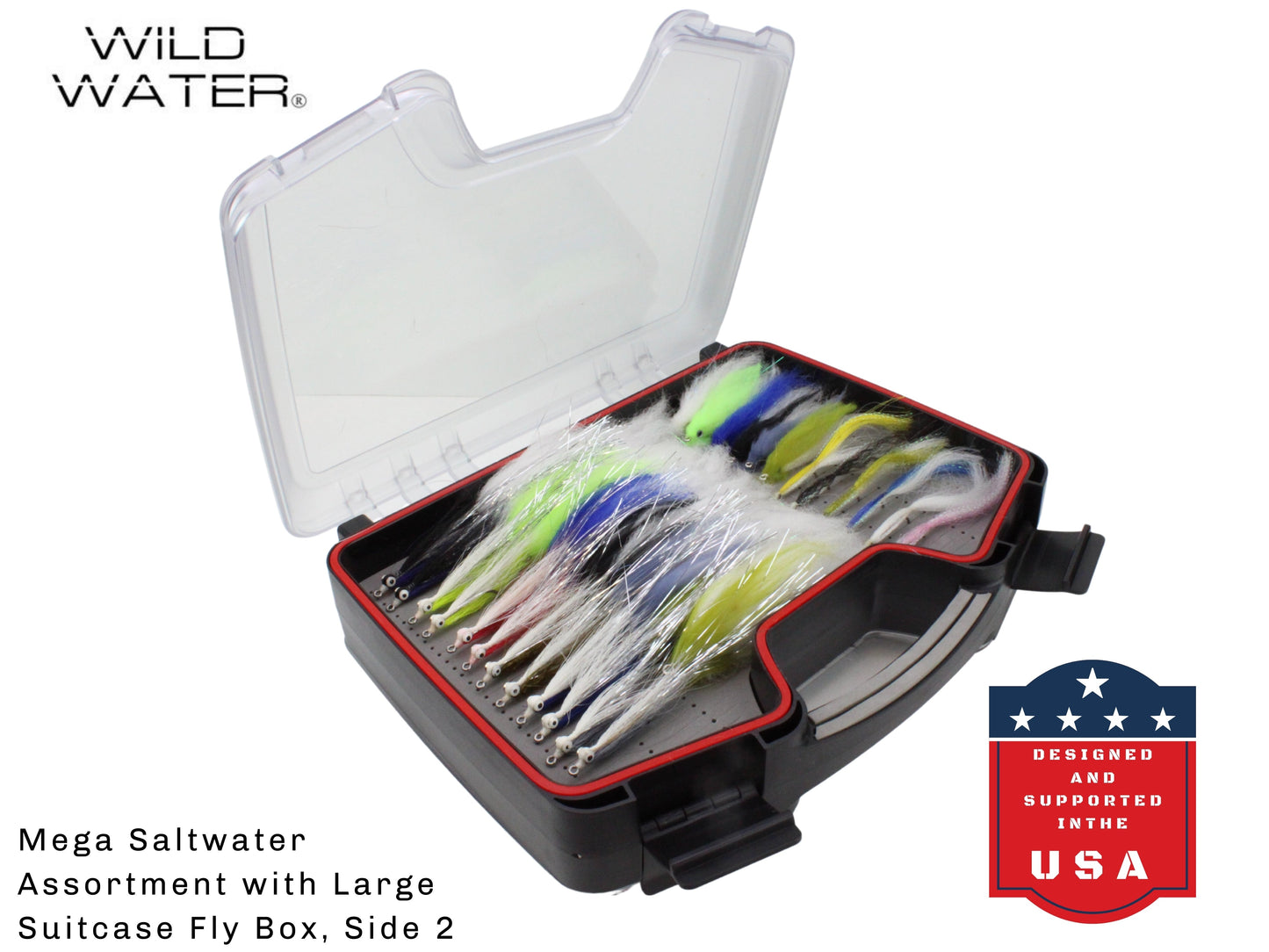 Wild Water Mega Freshwater/Saltwater Assortment, 60 Flies with Wild Waterfts Large Fly Suitcase | SendIt Sailing