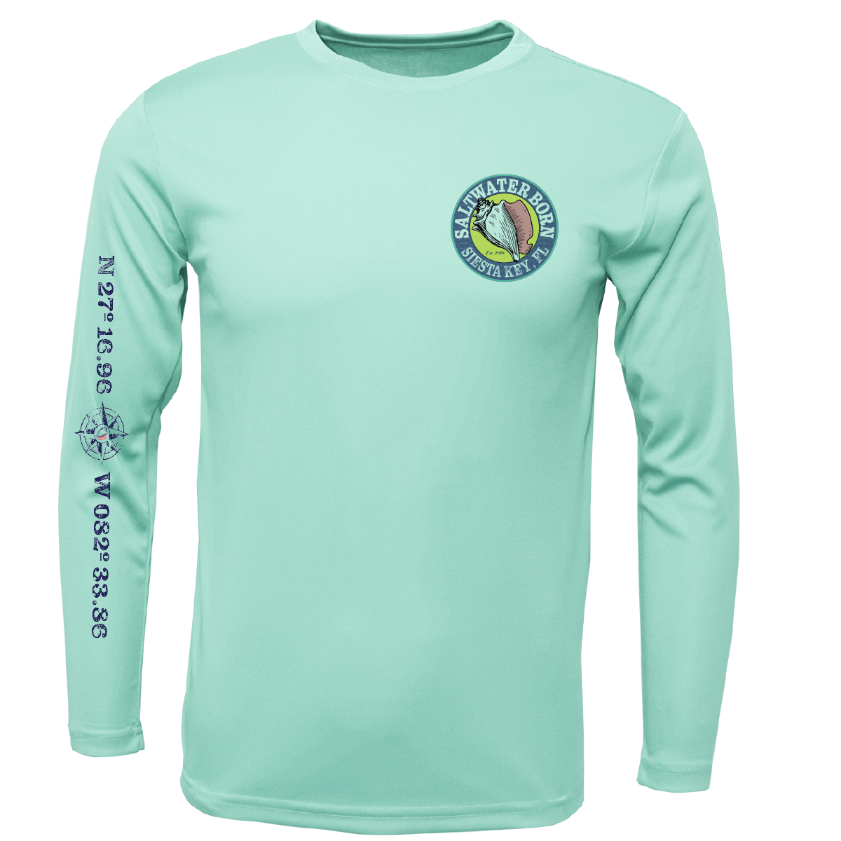 Siesta Key, FL Saltwater Born Circle Logo Long Sleeve UPF 50+ Dry-Fit Shirt