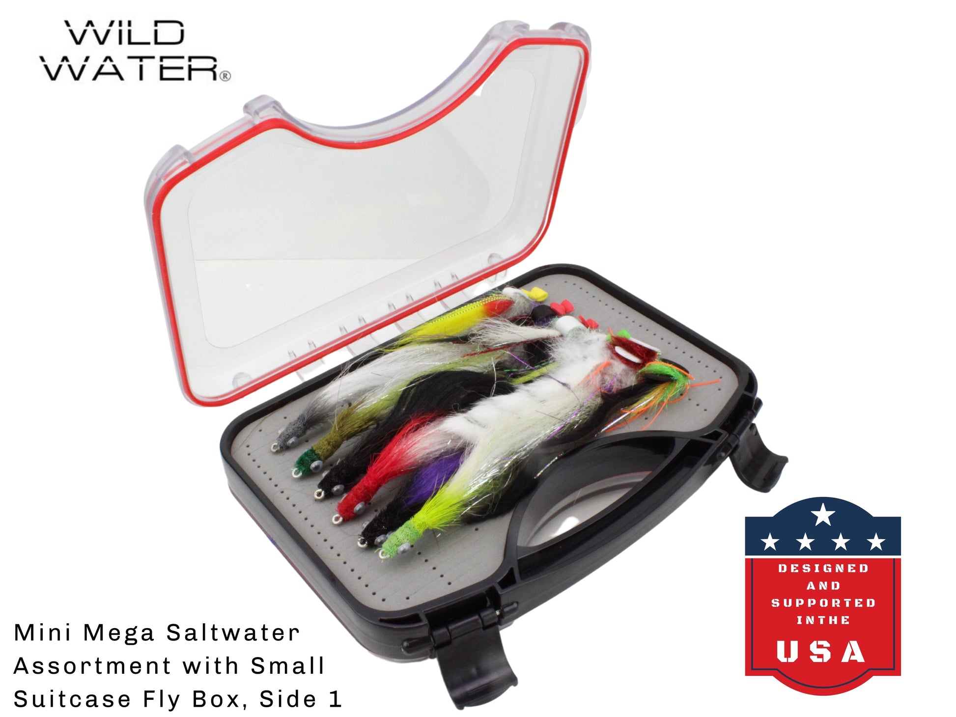 Wild Water Mini Mega Freshwater/Saltwater Assortment, 30 Flies with Wild Waterfts Small Fly Suitcase | SendIt Sailing