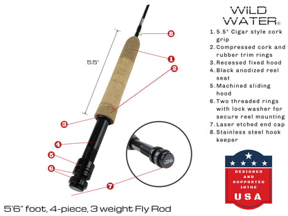 Wild Water Standard Fly Fishing Kit, 5 ft 6 in 3 wt Rod | SendIt Sailing