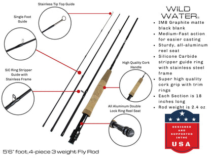 Wild Water Standard Fly Fishing Kit, 5 ft 6 in 3 wt Rod | SendIt Sailing