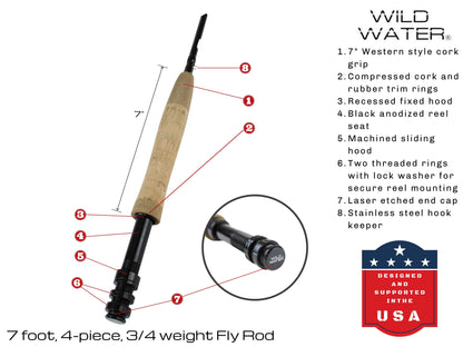 Wild Water Deluxe Fly Fishing Combo, 7 ft 3/4 wt Rod | SendIt Sailing