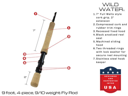 Wild Water Fly Fishing 9 ft 9/10 wt 4 Piece Fly Rod | SendIt Sailing