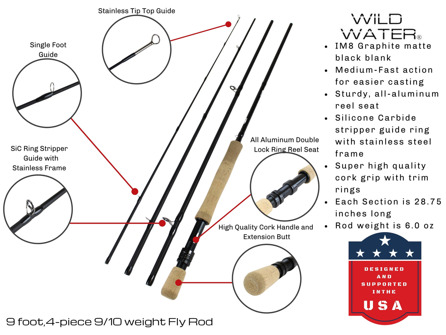 Wild Water Fly Fishing 9 ft 9/10 wt 4 Piece Fly Rod | SendIt Sailing