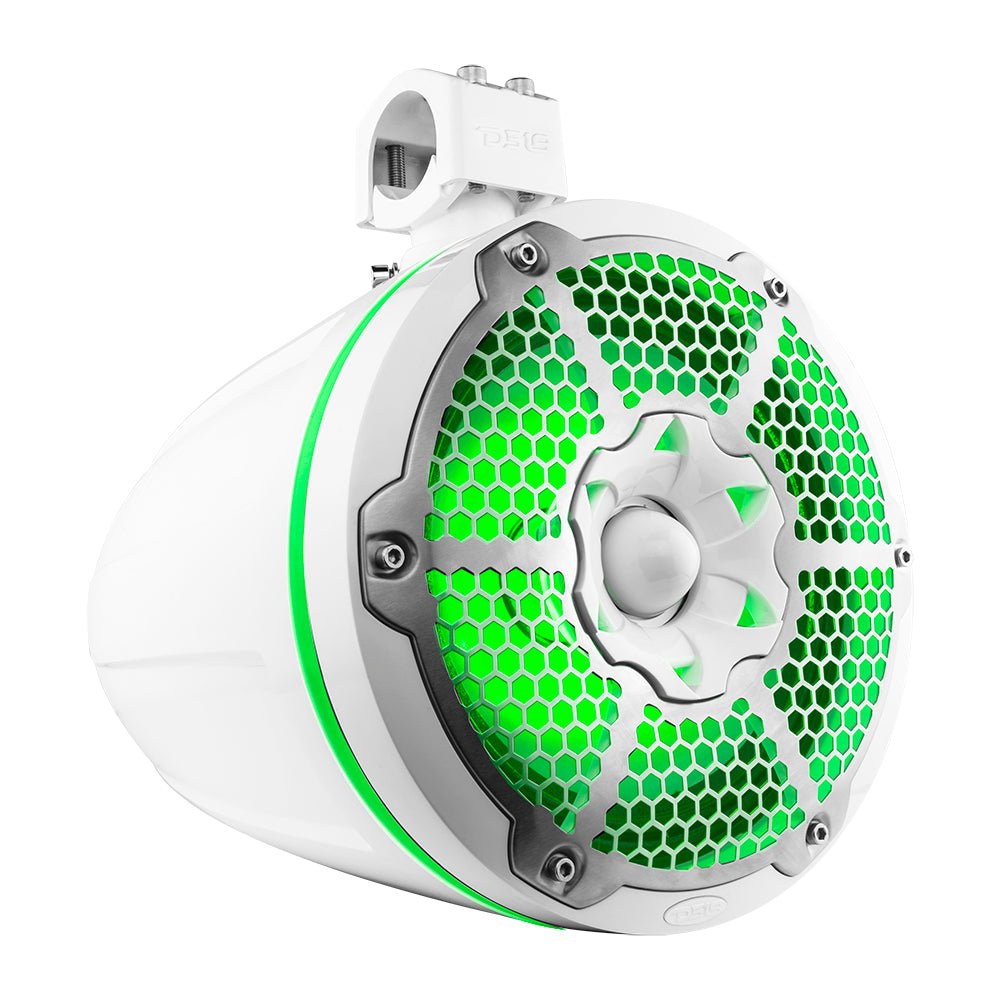 NXL 10" Neodymium Marine and Powersports Towers with Built-in Passive Radiator, 1" Driver and LED RGB Lights 300 Watts Rms -White