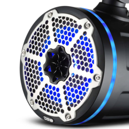 NXL 8" Neodymium Marine and Powersports Towers with Built-in Passive Radiator, 1" Driver and LED RGB Lights 180 Watts Rms -Black