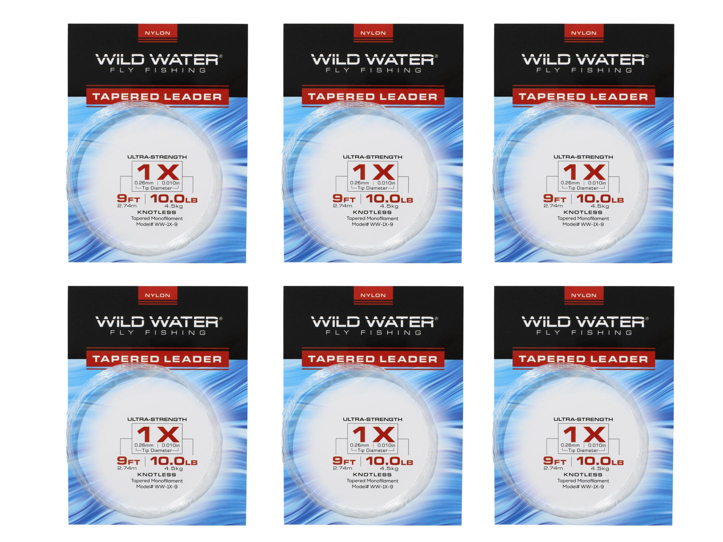 Wild Water Fly Fishing 9ft Tapered Monofilament Leader 1X (Qty 6) | SendIt Sailing