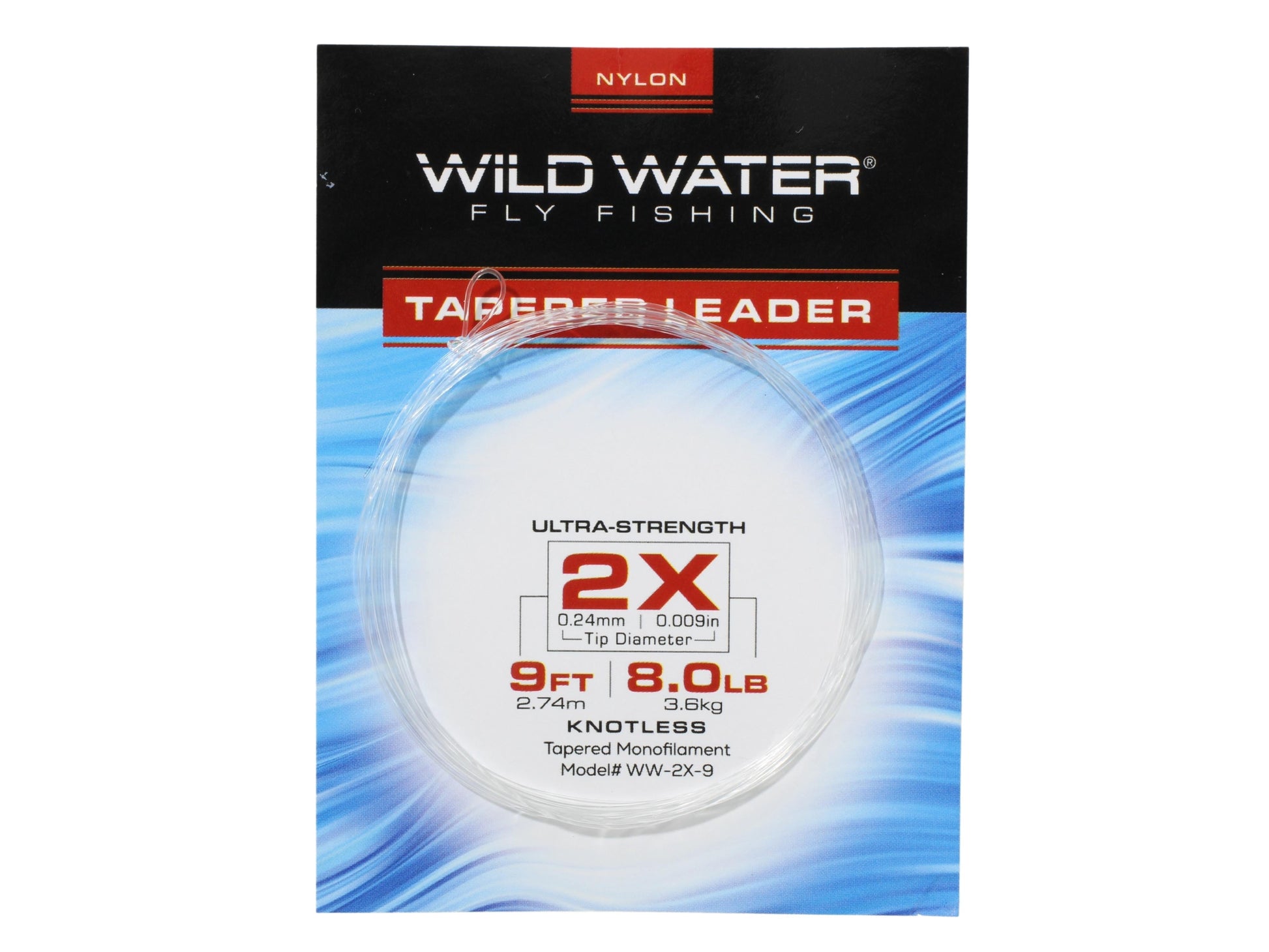 Wild Water Fly Fishing 9ft Tapered Monofilament Leader 2X (Qty 6) | SendIt Sailing