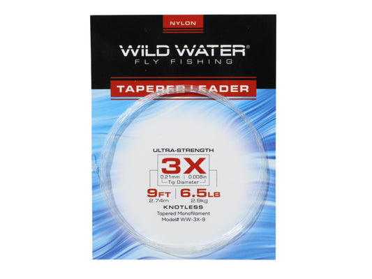 Wild Water Fly Fishing 9ft Tapered Monofilament Leader 3X (Qty 6) | SendIt Sailing