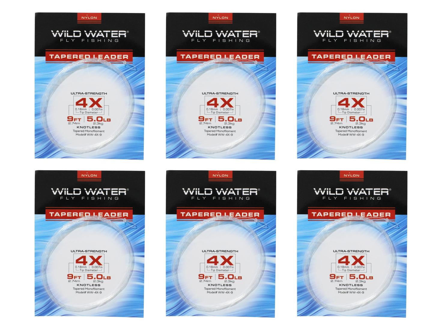 Wild Water Fly Fishing 9ft Tapered Monofilament Leader 4X (Qty 6) | SendIt Sailing