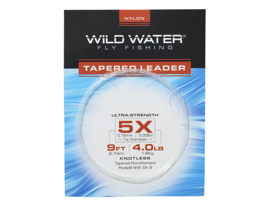 Wild Water Fly Fishing 9ft Tapered Monofilament Leader 5X (Qty 6) | SendIt Sailing