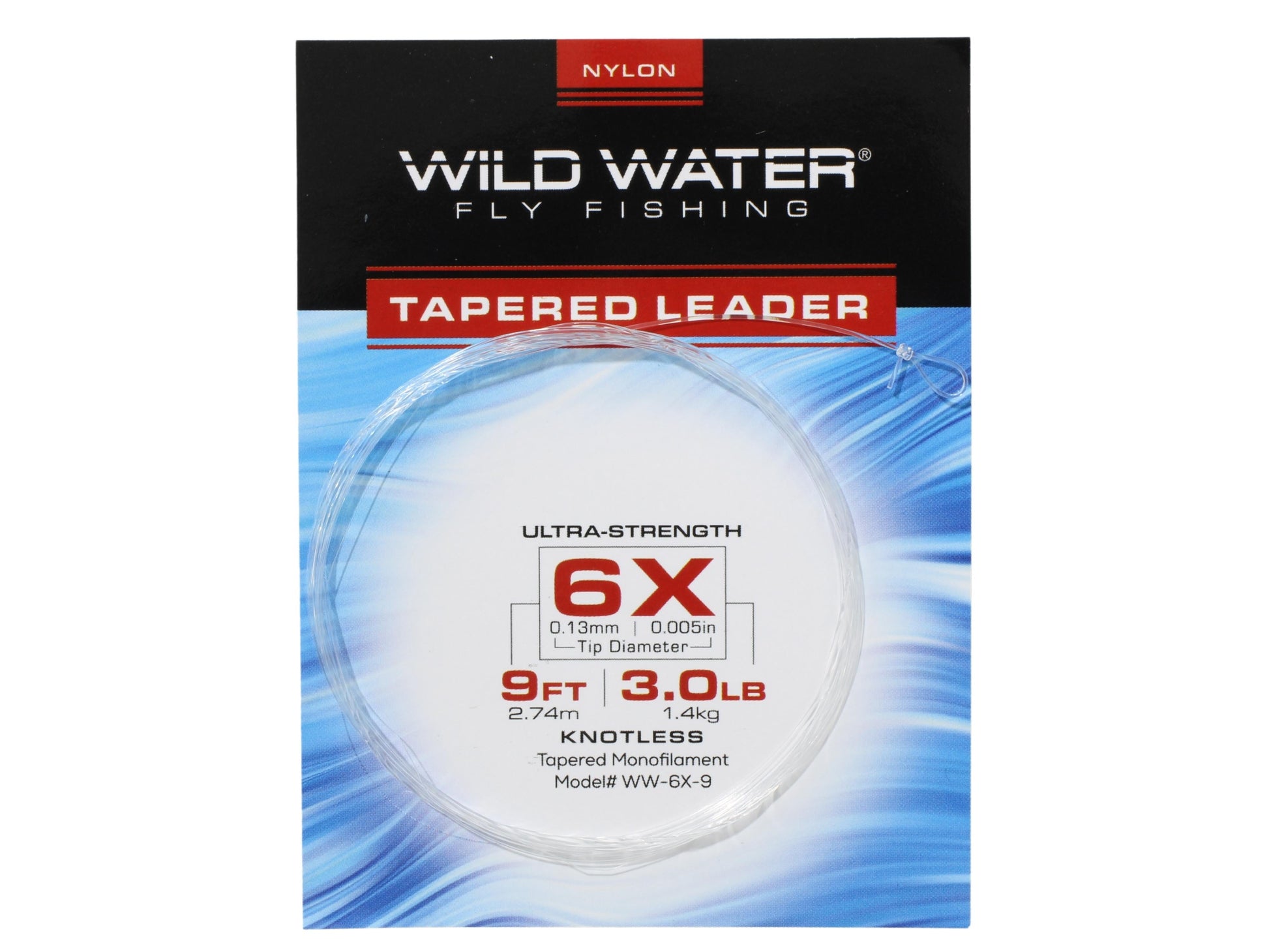 Wild Water Fly Fishing 9ft Tapered Monofilament Leader 6X (Qty 6) | SendIt Sailing