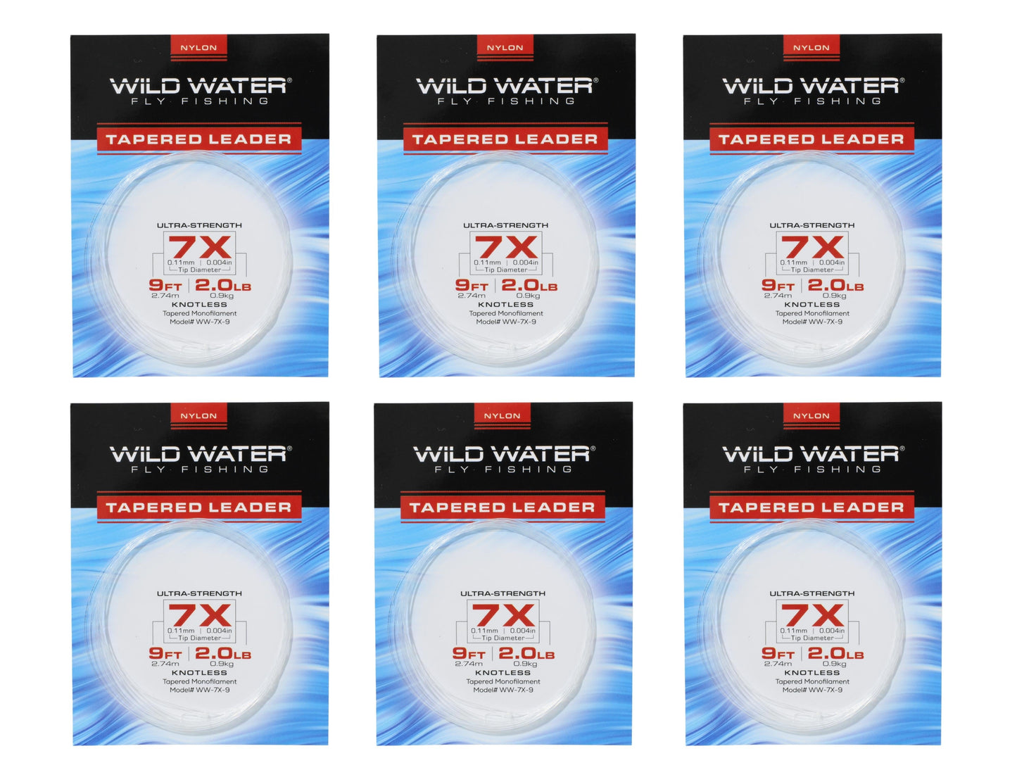 Wild Water Fly Fishing 9ft Tapered Monofilament Leader 7X (Qty 6) | SendIt Sailing