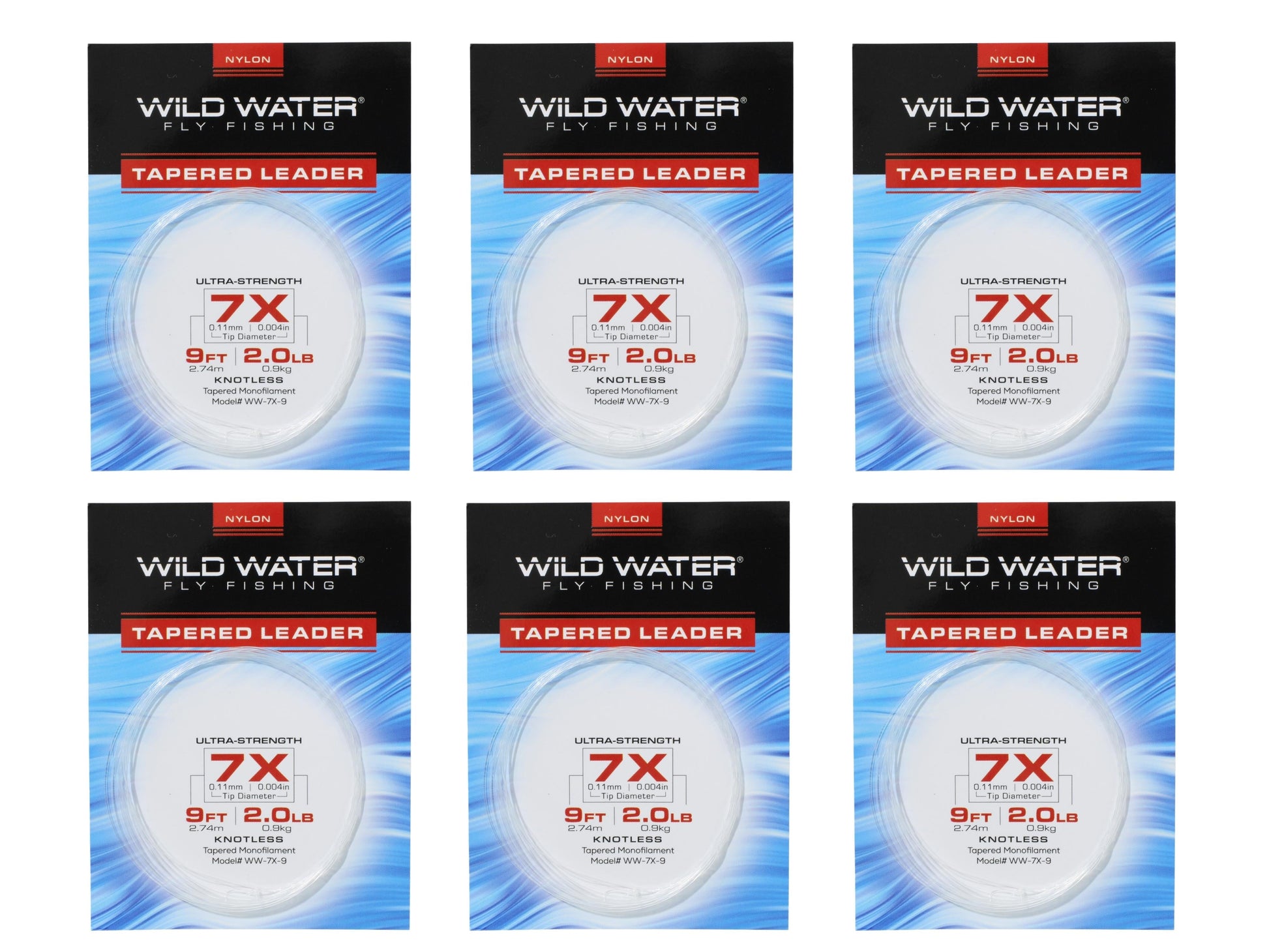 Wild Water Fly Fishing 9ft Tapered Monofilament Leader 7X (Qty 6) | SendIt Sailing