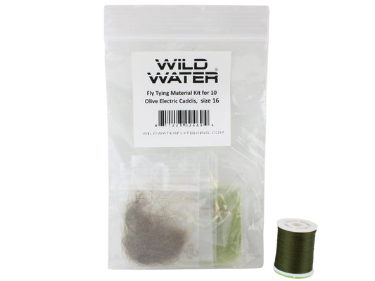 Wild Water Fly Fishing Fly Tying Material Kit, Olive Electric Caddis | SendIt Sailing