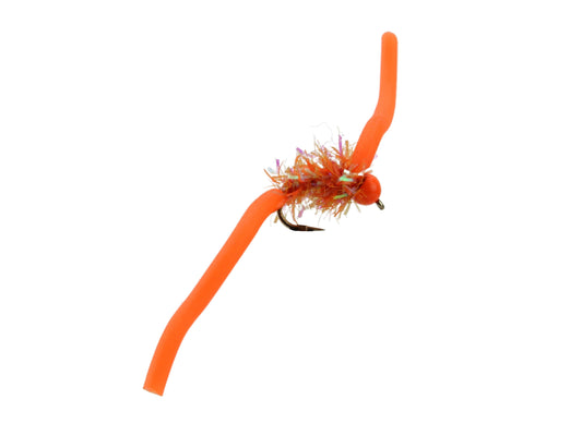 Wild Water Fly Fishing Tungsten Bead Head Orange Squirmy Worm 2.0, Size 12 (Qty 6) | SendIt Sailing