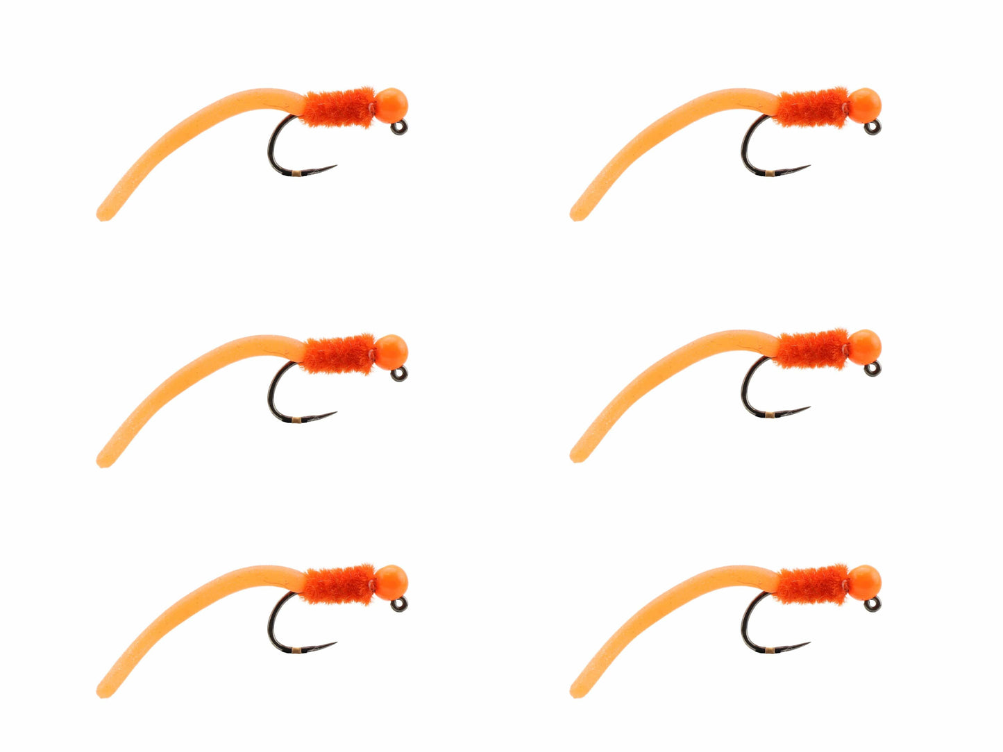 Wild Water Fly Fishing Tungsten Bead Head Orange Squirmy Worm, Size 12 (Qty 6) | SendIt Sailing