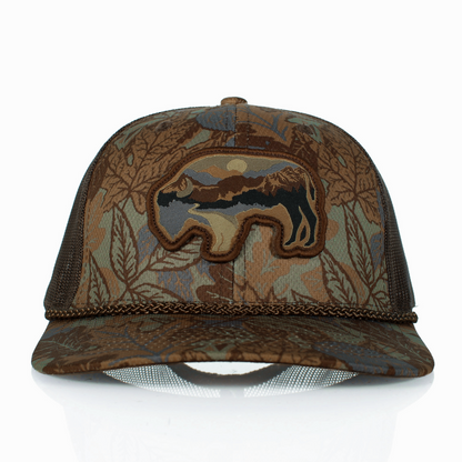 Sunset Bison Buffalo Meshback Rope Cap