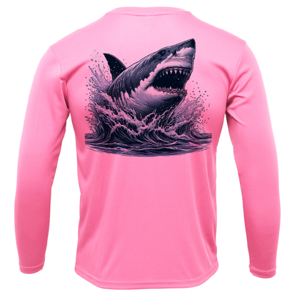 Cape Cod, MA Jaws Girl's Long Sleeve UPF 50+ Dry-Fit Shirt
