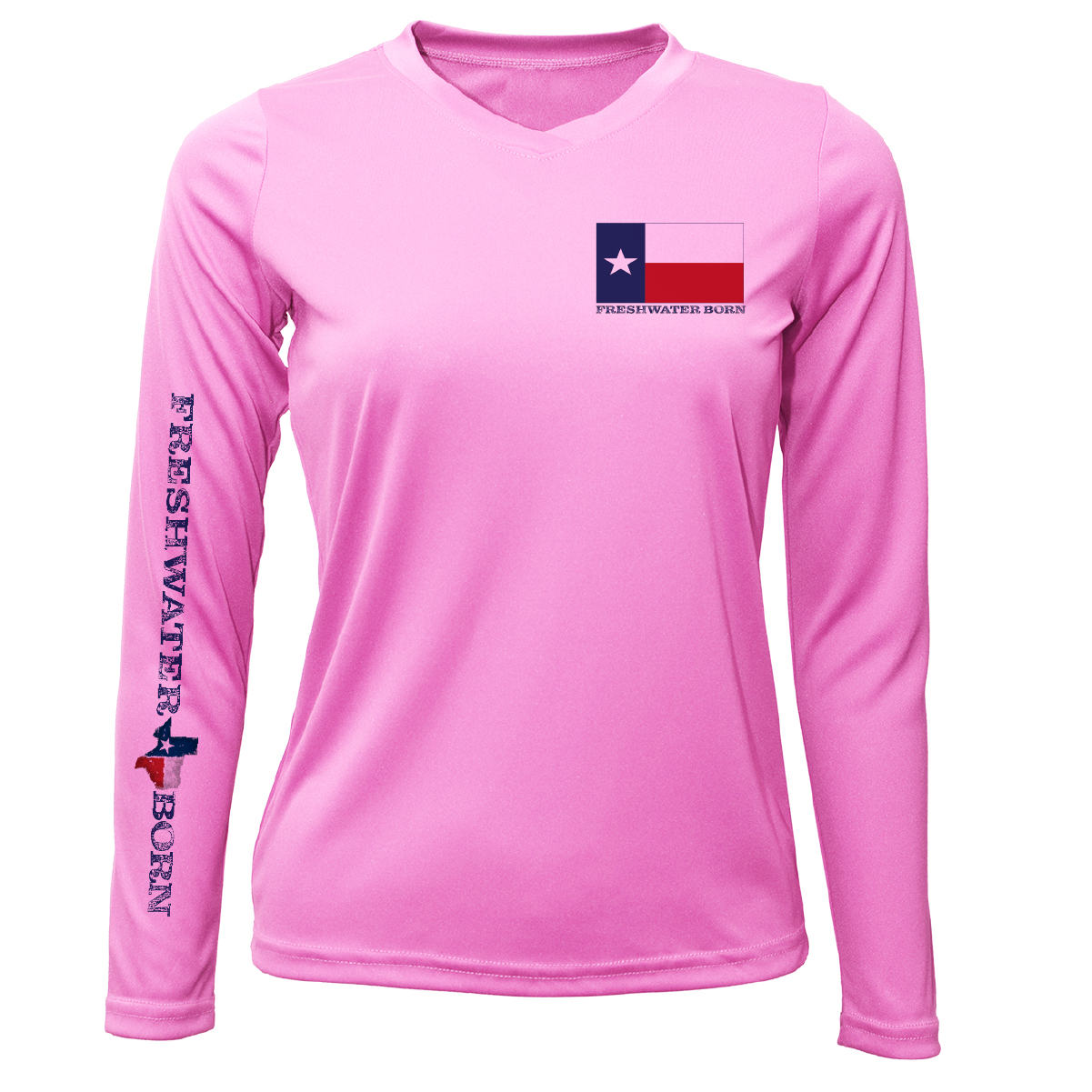 Lake Travis Freshwater Born Texas Flag Women's Long Sleeve UPF 50+ Dry-Fit Shirt