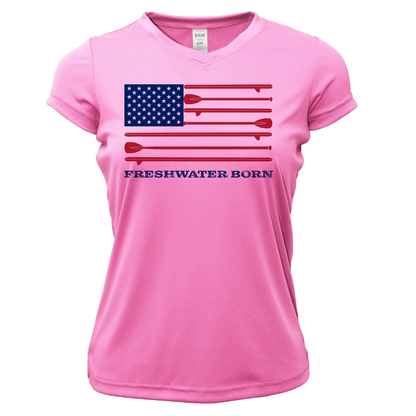 Lake Travis Freshwater Born SUP Flag Women's Short Sleeve UPF 50+ Dry-Fit Shirt