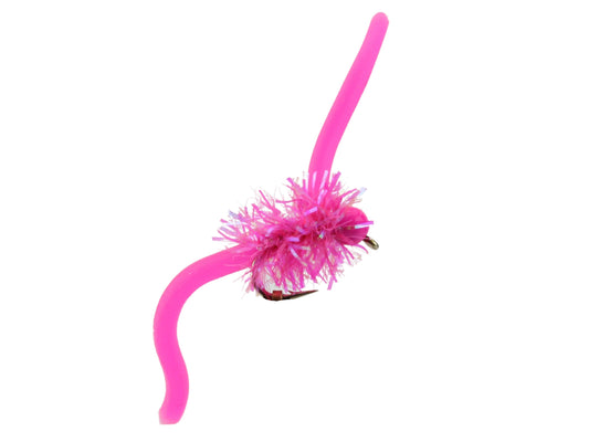 Wild Water Fly Fishing Tungsten Bead Head Pink Squirmy Worm 2.0, Size 12 (Qty 6) | SendIt Sailing