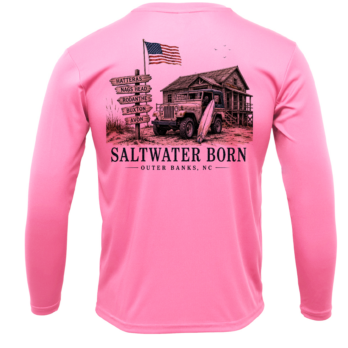 Outer Banks, NC Beach Jeep Men's Long Sleeve UPF 50+ Dry-Fit Shirt
