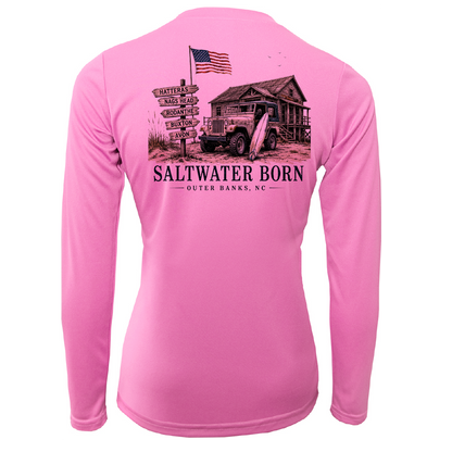 Outer Banks, NC Beach Jeep Women's Long Sleeve UPF 50+ Dry-Fit Shirt