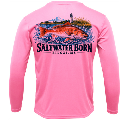 Biloxi, MS Redfish Boy's Long Sleeve UPF 50+ Dry-Fit Shirt