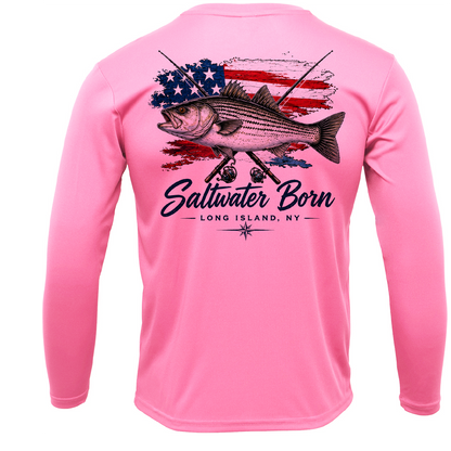 Long Island, NY USA Striped Bass Men's Long Sleeve UPF 50+ Dry-Fit Shirt