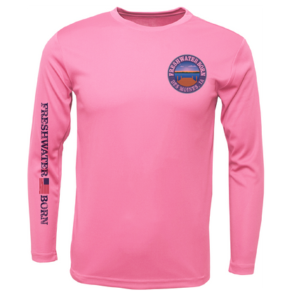 Des Moines, IA Freshwater Born State Flag Men's Long Sleeve UPF 50+ Dry-Fit Shirt