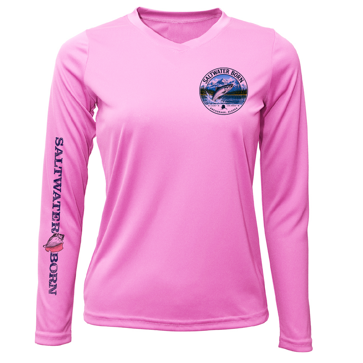 Anchorage, AK Salmon Women's Long Sleeve UPF 50+ Dry-Fit Shirt