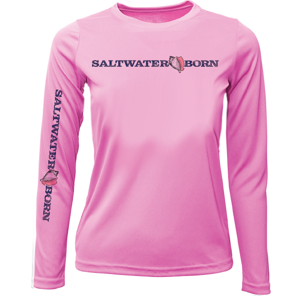 Key West, FL Saltwater Born Linear Logo Girl's Long Sleeve UPF 50+ Dry-Fit Shirt