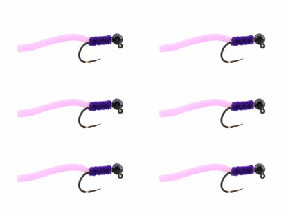 Wild Water Fly Fishing Tungsten Bead Head Purple Squirmy Worm, Size 12 (Qty 6) | SendIt Sailing