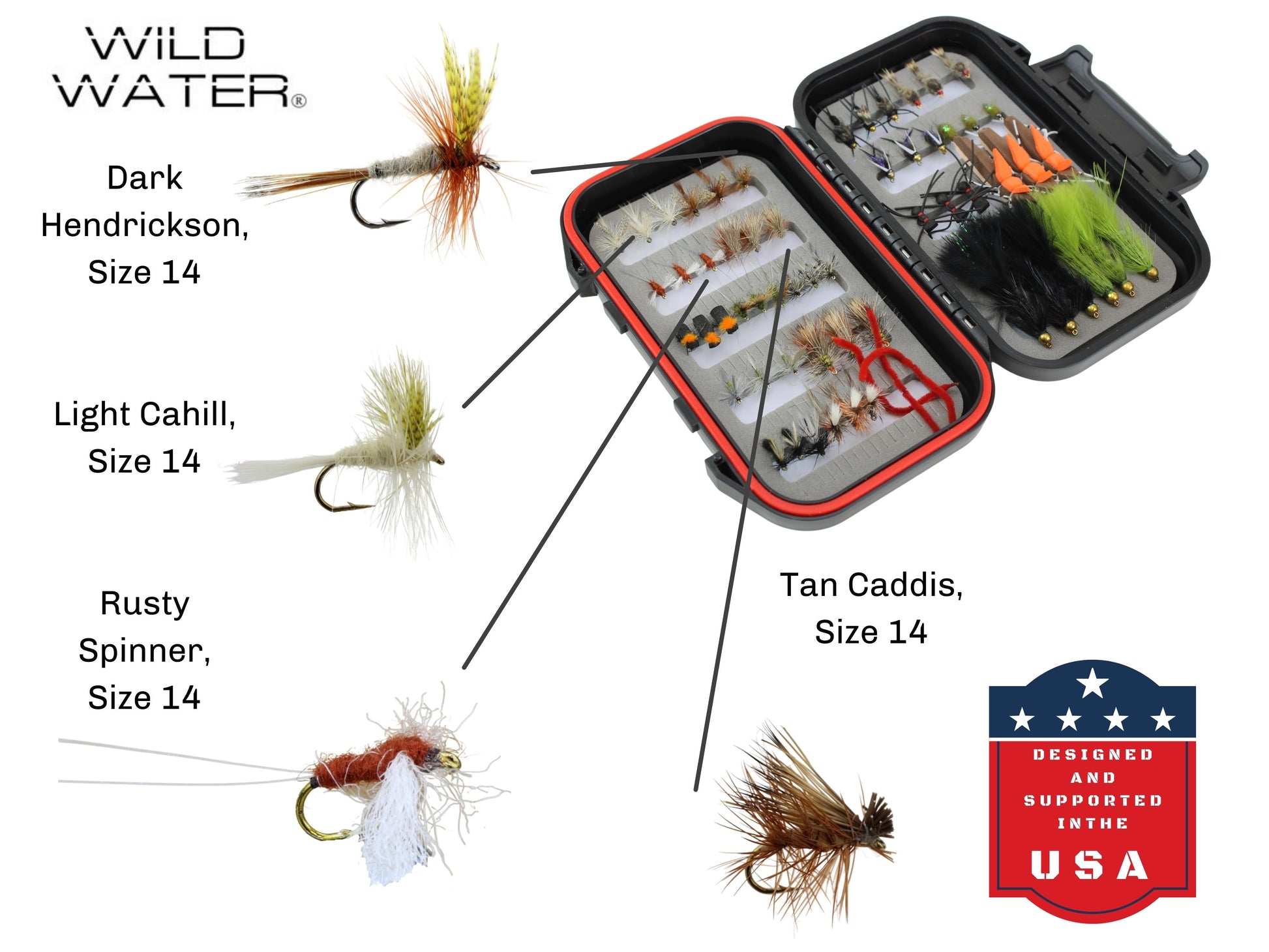 Wild Water Most Popular Flies Mini-Mega Assortment, 60 Flies with Small Fly Box | SendIt Sailing