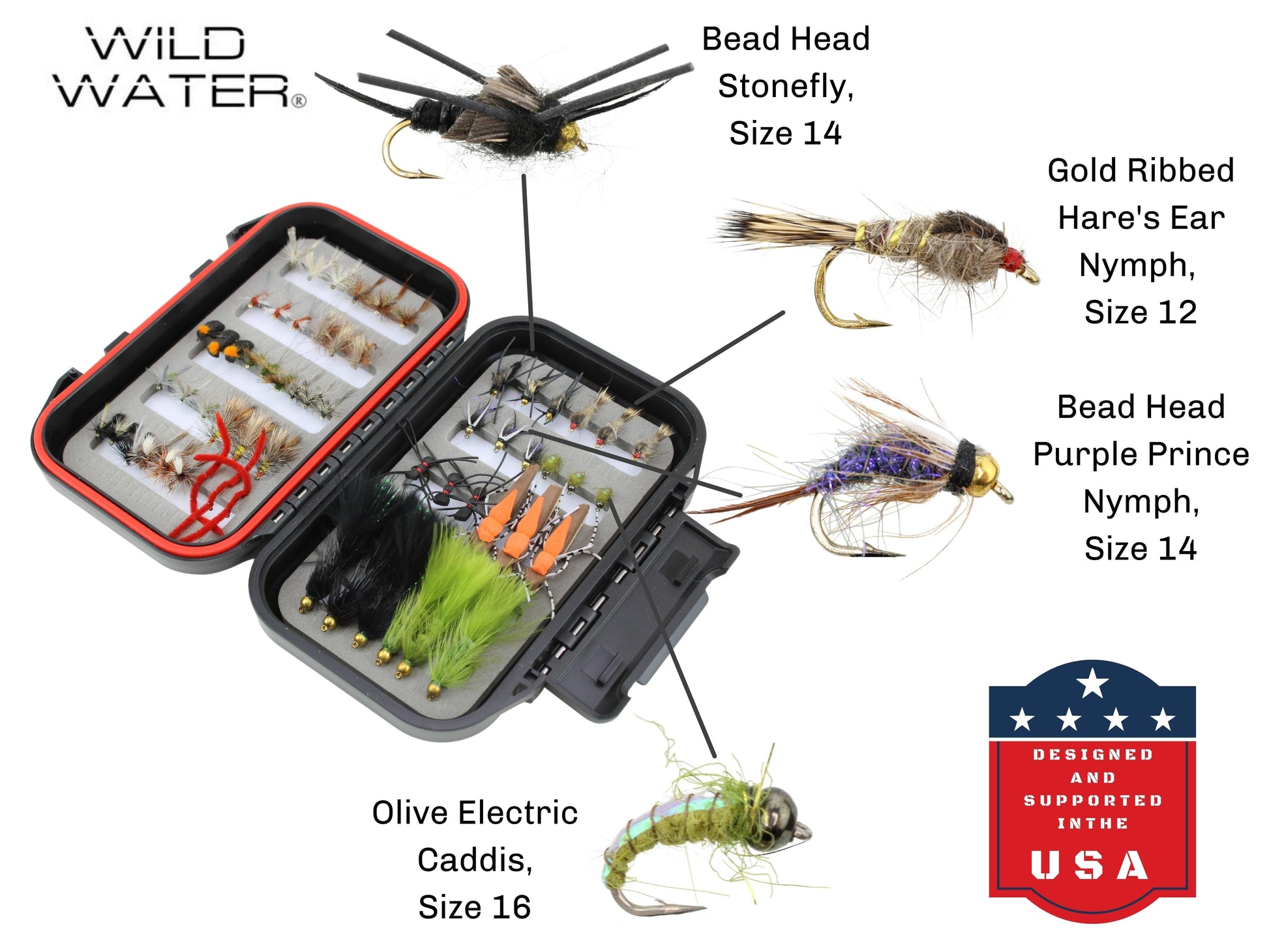 Wild Water Most Popular Flies Mini-Mega Assortment, 60 Flies with Small Fly Box | SendIt Sailing