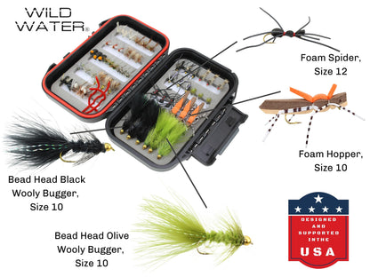 Wild Water Most Popular Flies Mini-Mega Assortment, 60 Flies with Small Fly Box | SendIt Sailing