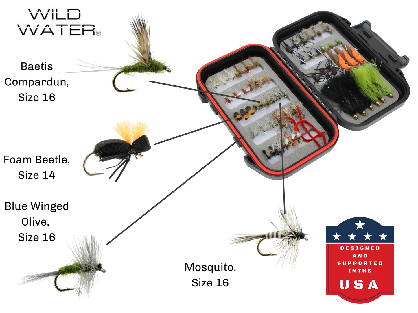 Wild Water Most Popular Flies Mini-Mega Assortment, 60 Flies with Small Fly Box | SendIt Sailing