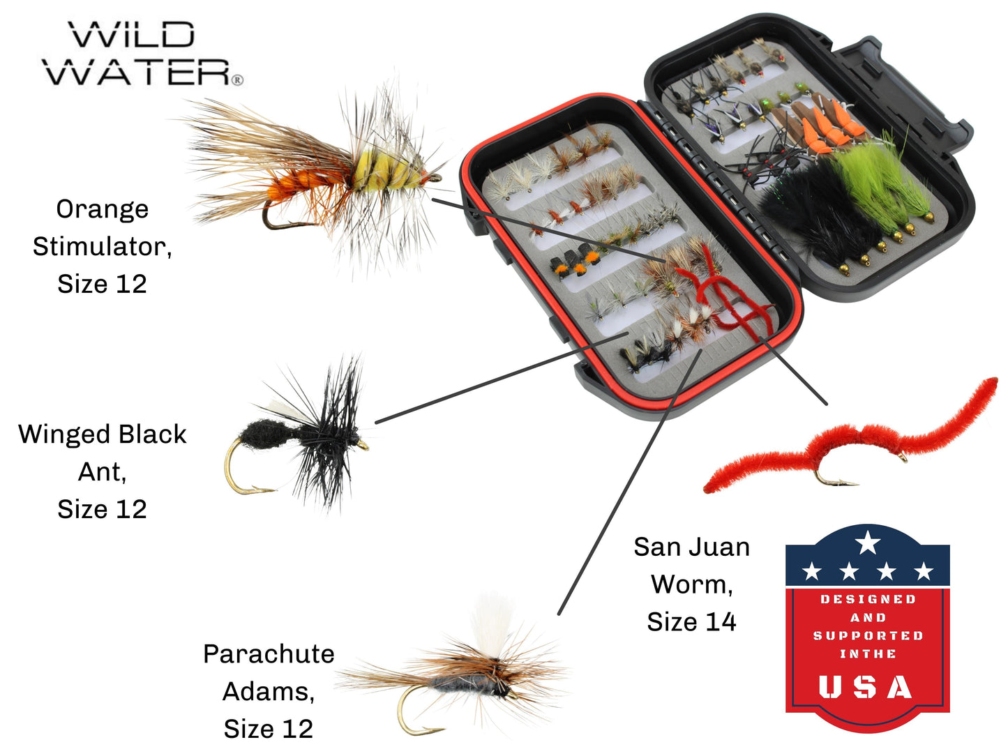 Wild Water Most Popular Flies Mini-Mega Assortment, 60 Flies with Small Fly Box | SendIt Sailing