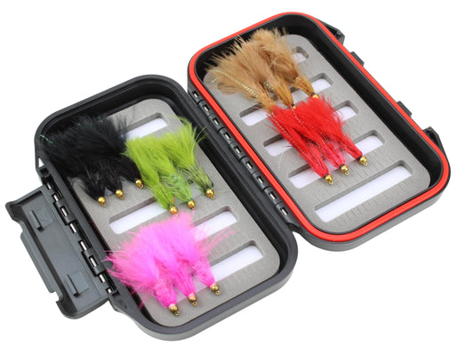 Wild Water Wooly Bugger Fly Assortment, 15 Flies with Small Fly Box | SendIt Sailing