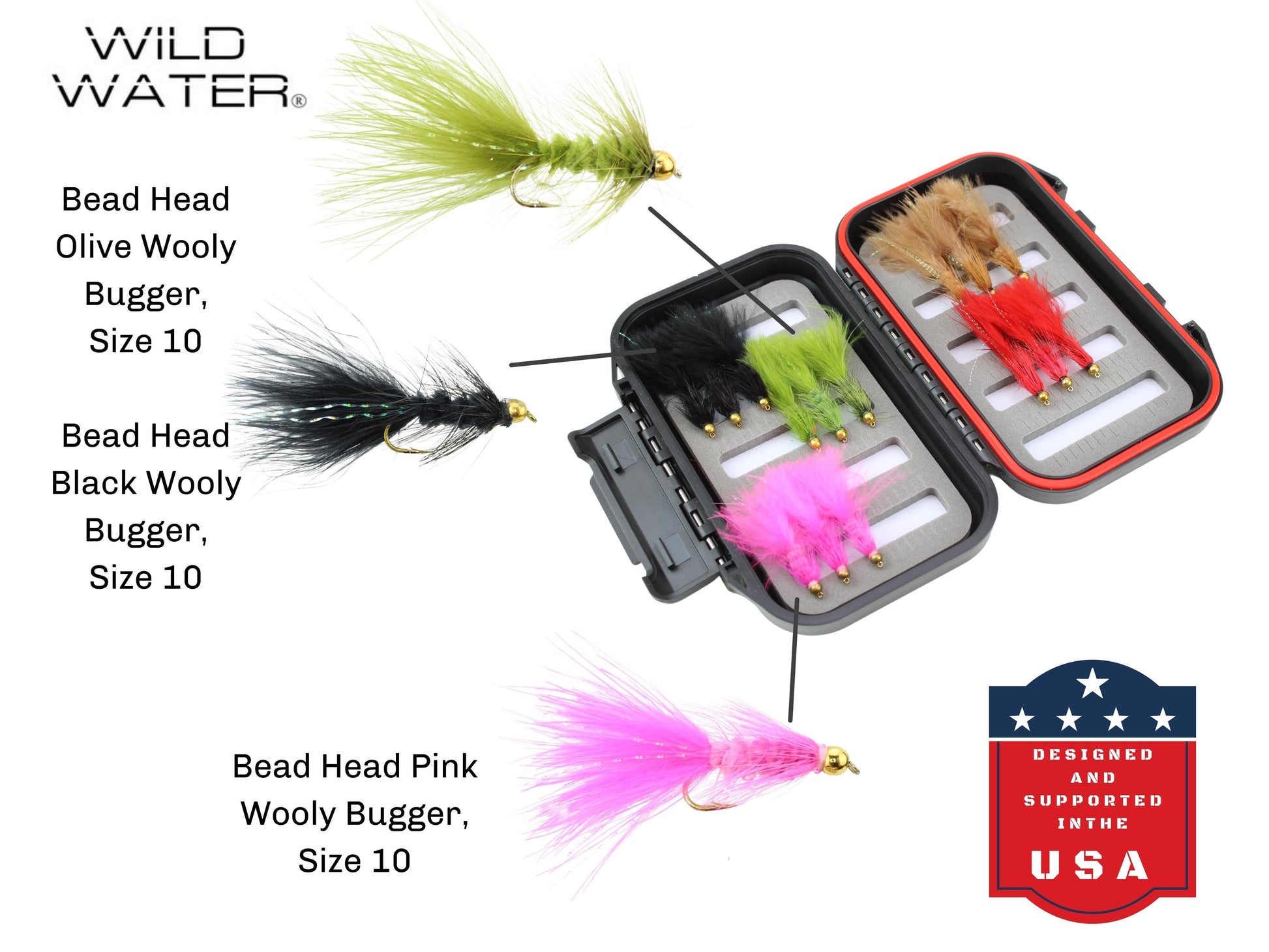 Wild Water Wooly Bugger Fly Assortment, 15 Flies with Small Fly Box | SendIt Sailing