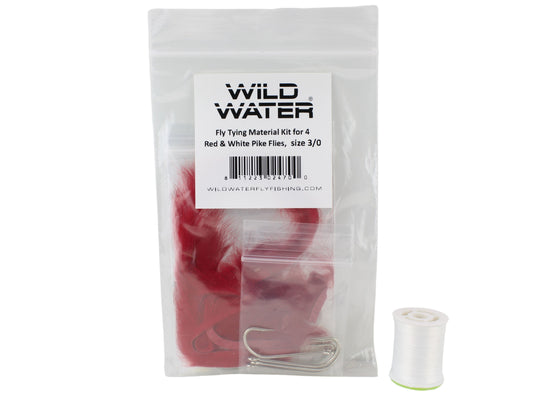Wild Water Fly Fishing Fly Tying Material Kit, Red and White Pike | SendIt Sailing