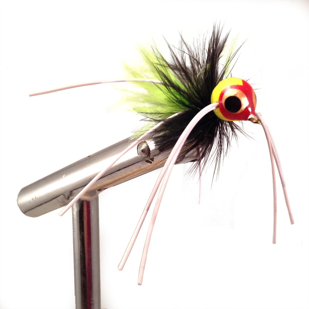 Wild Water Fly Fishing Chartreuse and Black Spherical Body Popper, Size 4 (Qty 4) | SendIt Sailing